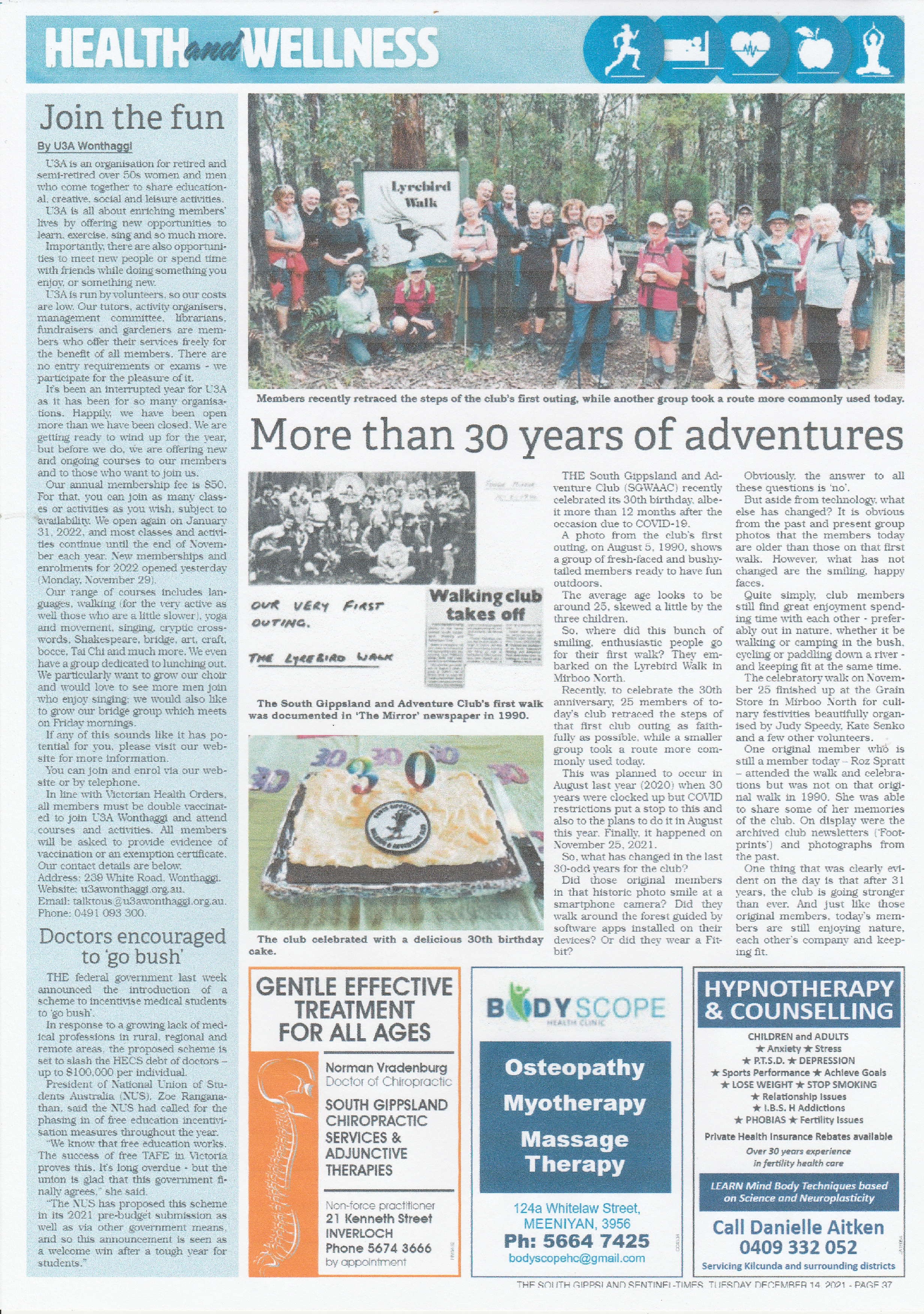 30th Birthday South gippsland Sentinel Times 14.12.21 2